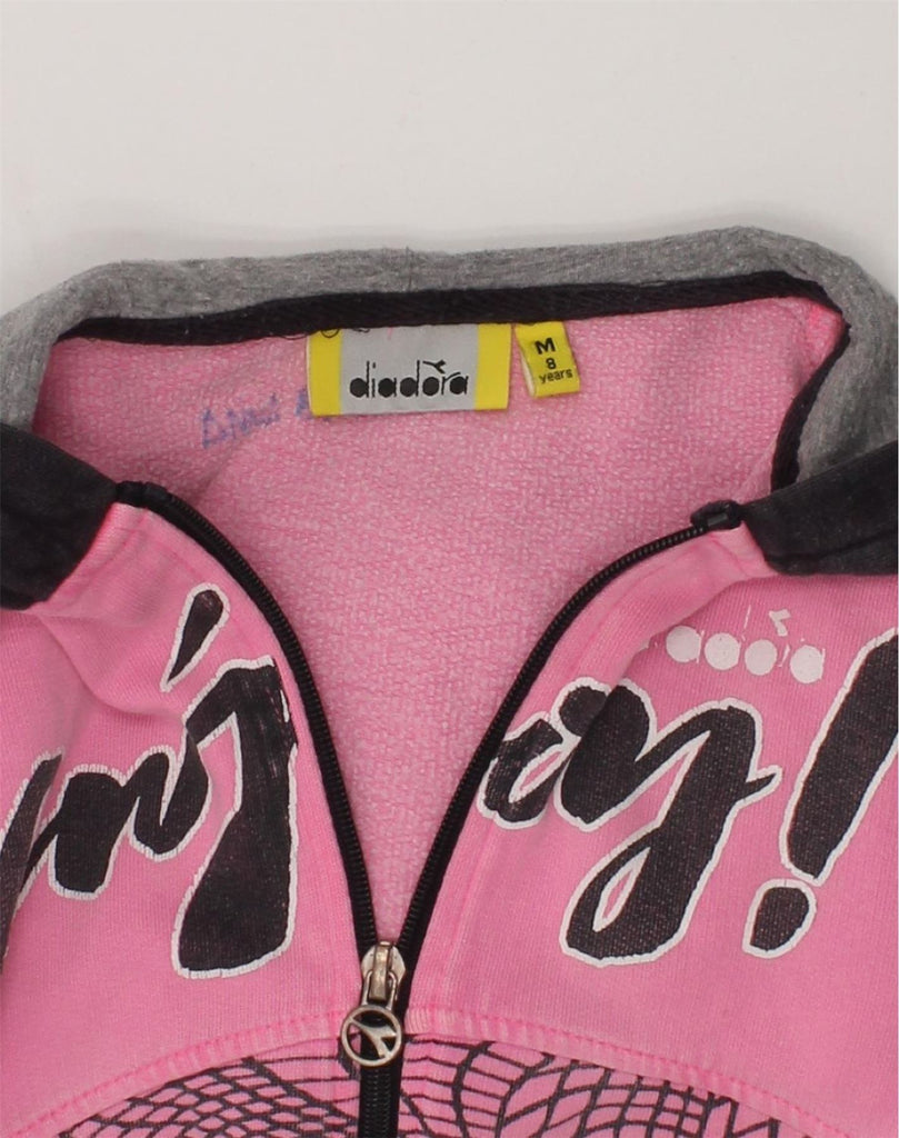 DIADORA Girls Graphic Zip Hoodie Sweater 7-8 Years Medium Pink Cotton | Vintage Diadora | Thrift | Second-Hand Diadora | Used Clothing | Messina Hembry 