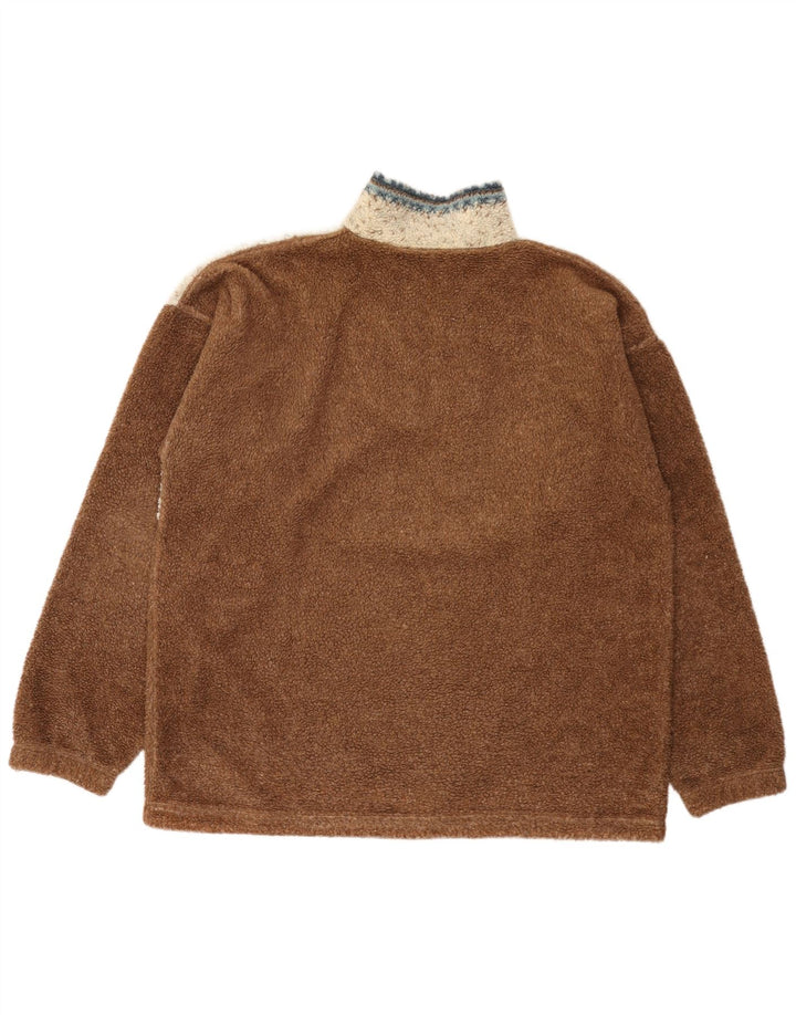 Vinci Mens Zip Neck Fleece Jumper Large Brown Colourblock Polyester