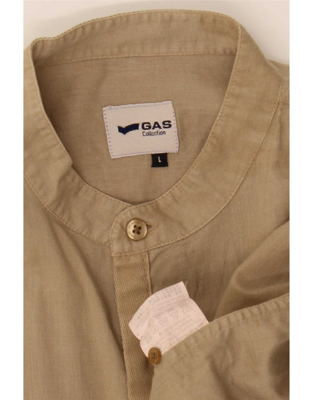 Gas Mens Shirt Large Beige Rayon