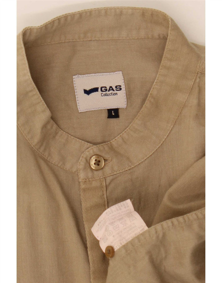 Gas Mens Shirt Large Beige Rayon
