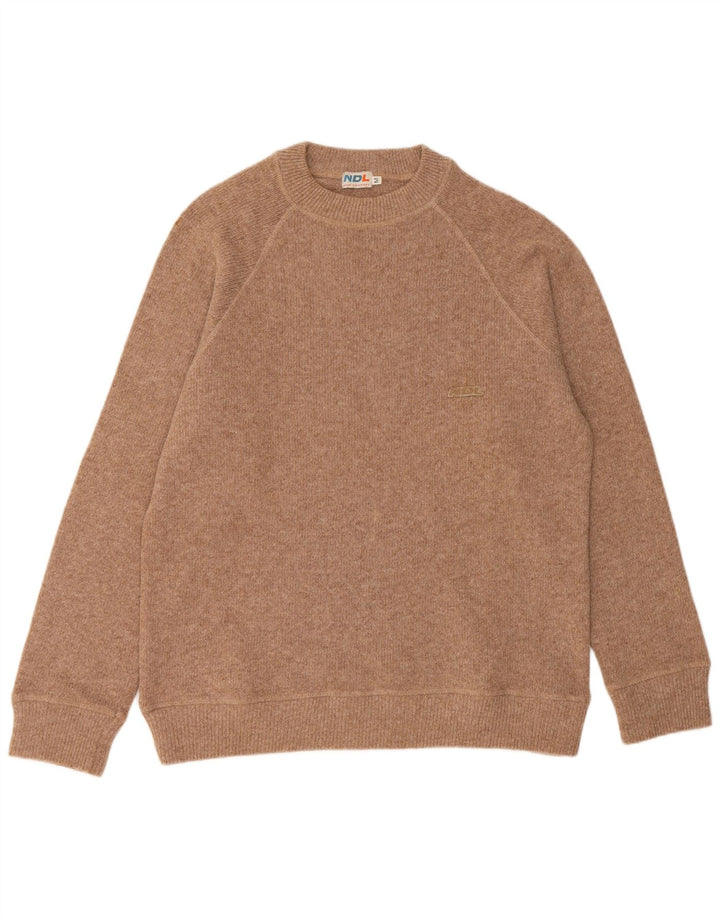 Vintage Mens Crew Neck Jumper Sweater Medium Beige Wool