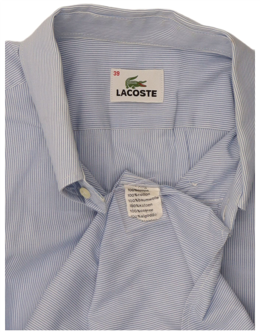 Lacoste Mens Short Sleeve Shirt Size 39 Medium Blue Pinstripe Cotton