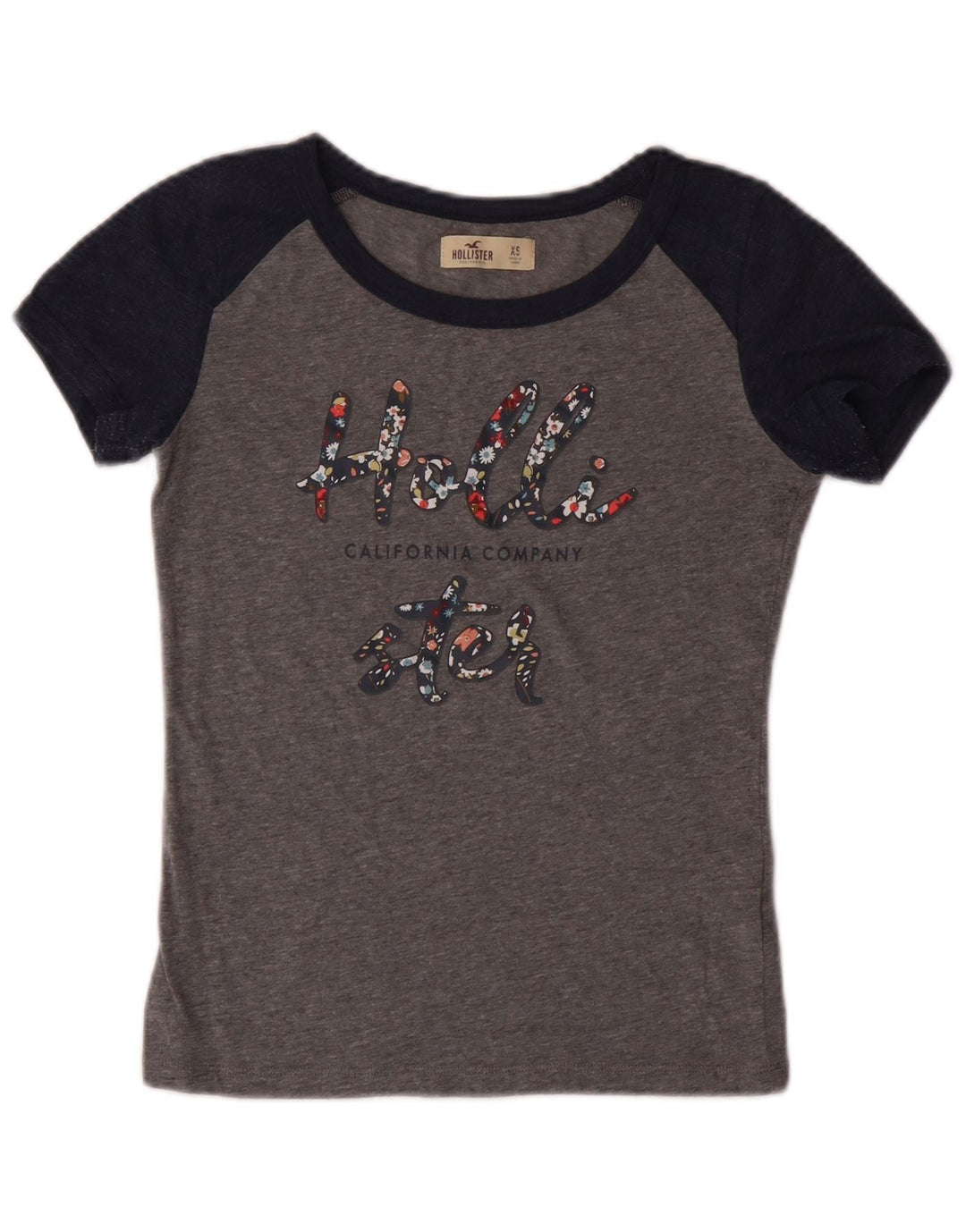 HOLLISTER Womens Graphic T-Shirt Top UK 6 XS Grey Colourblock Cotton