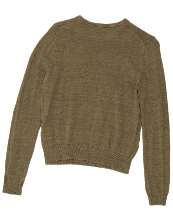 Zara Womens Boat Neck Jumper Sweater UK 10 Small Khaki Cotton