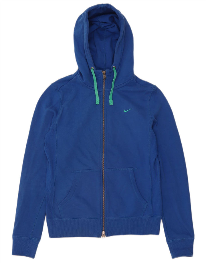Nike Womens Zip Hoodie Sweater UK 12/14 Medium Blue Cotton