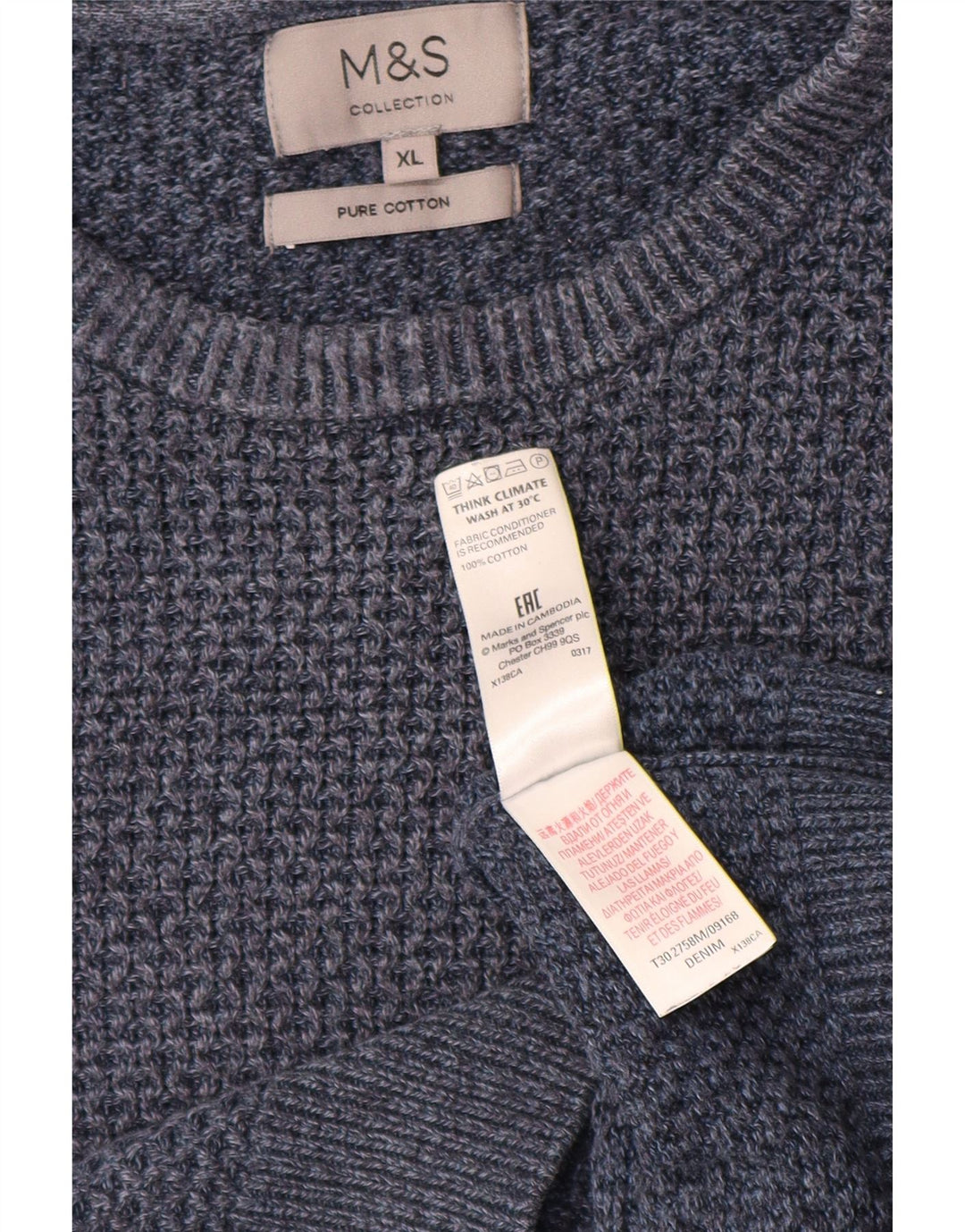 MARKS & SPENCER Mens Crew Neck Jumper Sweater XL Navy Blue Cotton