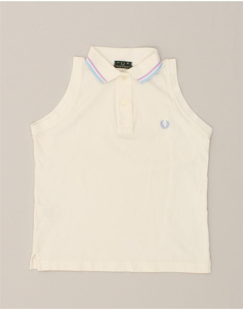 FRED PERRY Girls Sleeveless Polo Shirt 9-10 Years Medium White Cotton | Vintage Fred Perry | Thrift | Second-Hand Fred Perry | Used Clothing | Messina Hembry 