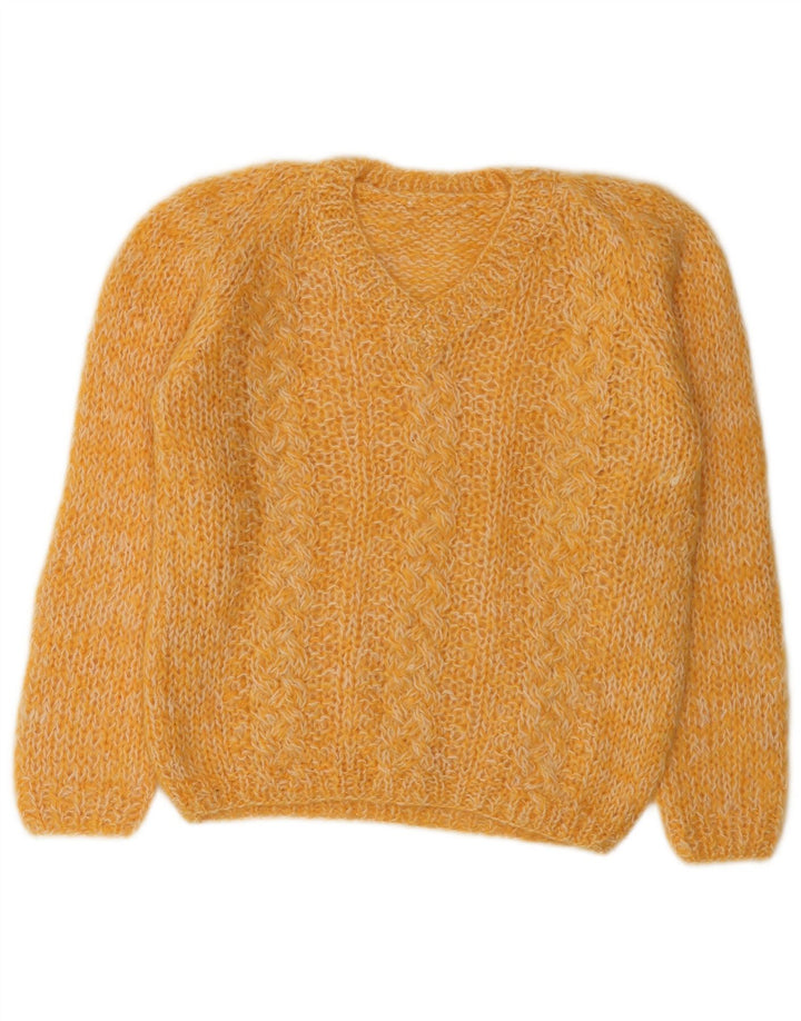 Vintage Womens V-Neck Jumper Sweater UK 14 Medium Yellow