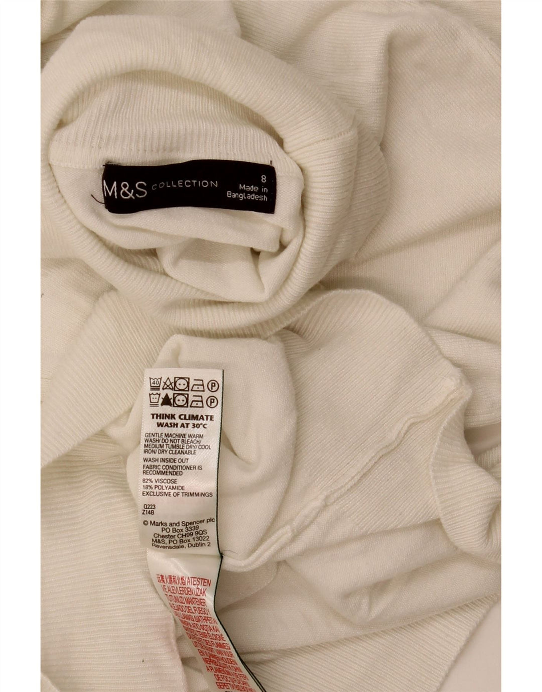 Marks & Spencer Womens Roll Neck Jumper Sweater UK 8 Small White