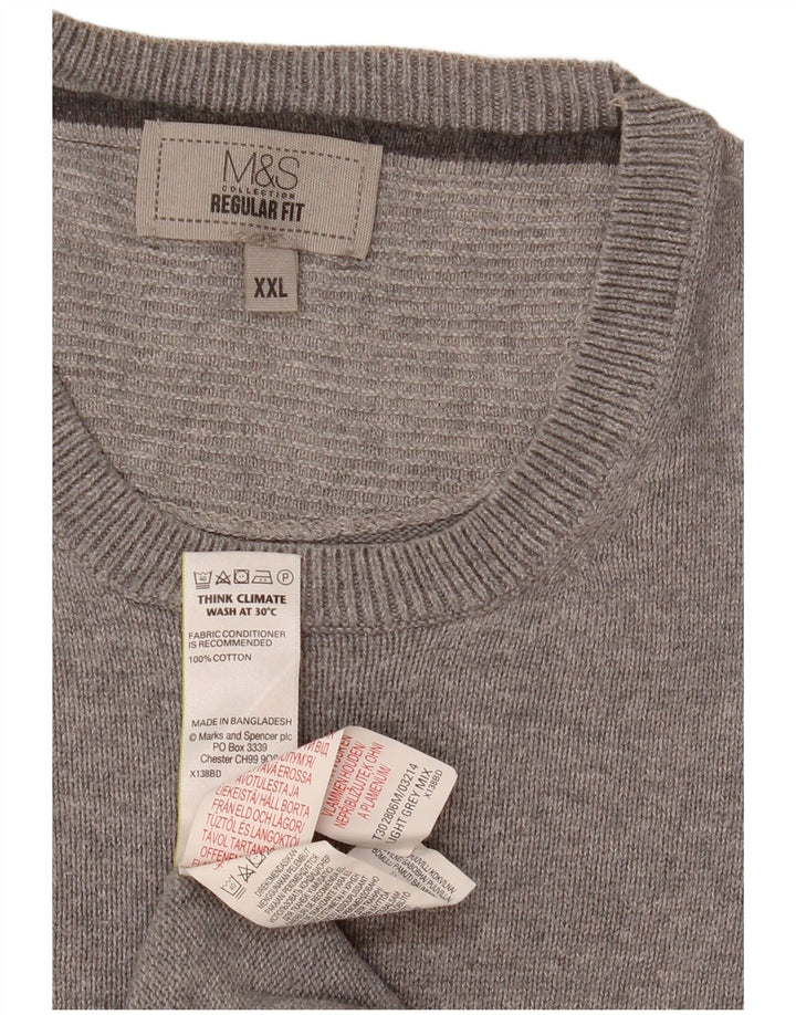 Marks & Spencer Mens Regular Fit Crew Neck Jumper Sweater 2XL Grey Cotton