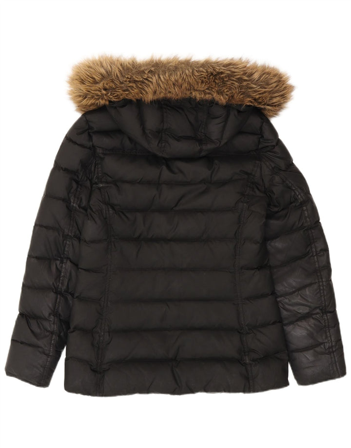 Tommy Hilfiger Womens Hooded Padded Jacket UK 10 Small Black Polyester