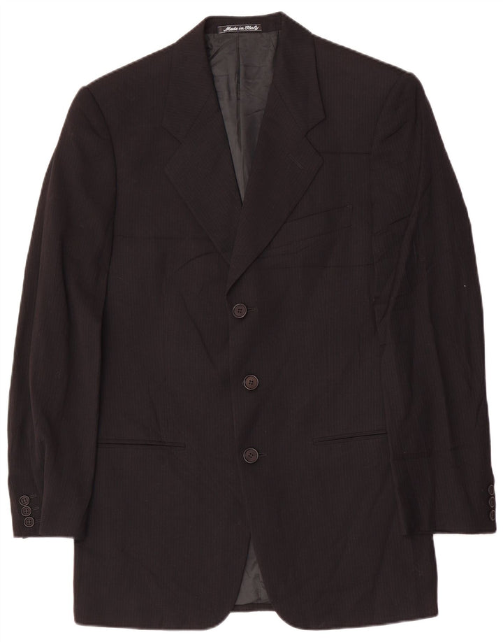 Giorgio Armani Mens 3 Button Blazer Jacket IT 46 Small Black Pinstripe Wool