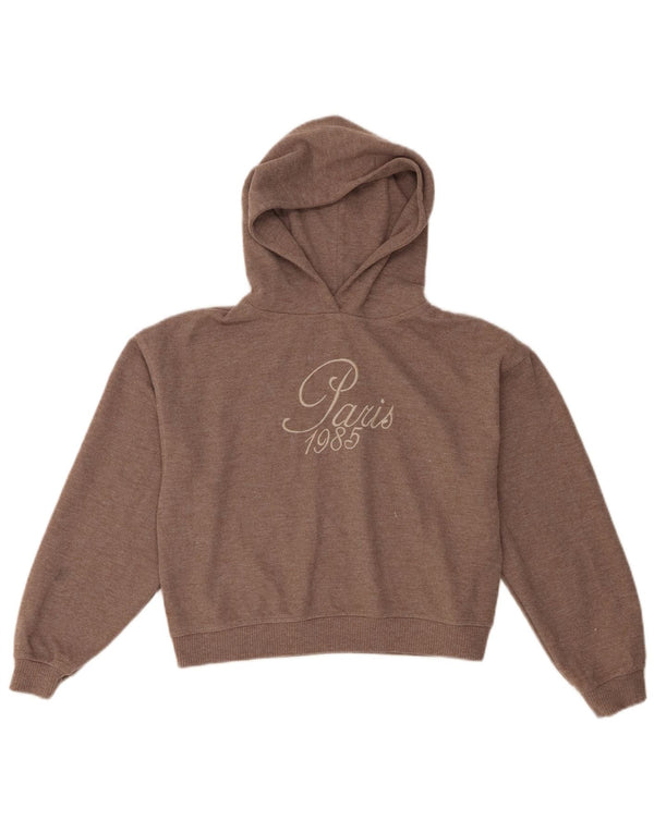 Zara Girls Crop Graphic Hooded Jumper 13-14 Years Brown Polyester