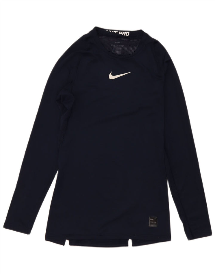 Nike Mens Dri Fit Top Long Sleeve Small Navy Blue Polyester