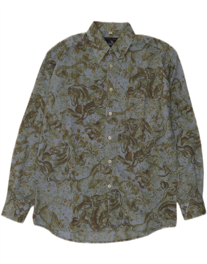 Vintage Mens Shirt Small Green Animal Print Viscose