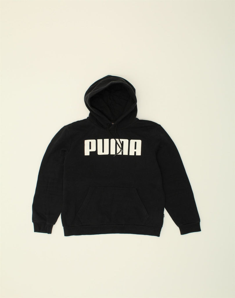 PUMA Mens Graphic Hoodie Jumper Small Black Cotton | Vintage Puma | Thrift | Second-Hand Puma | Used Clothing | Messina Hembry 