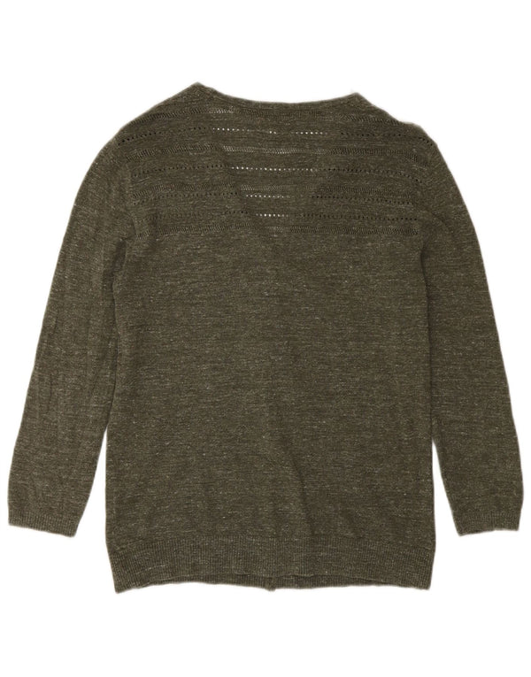 Fat Face Womens Cardigan Sweater UK 8 Small Khaki Flecked Cotton