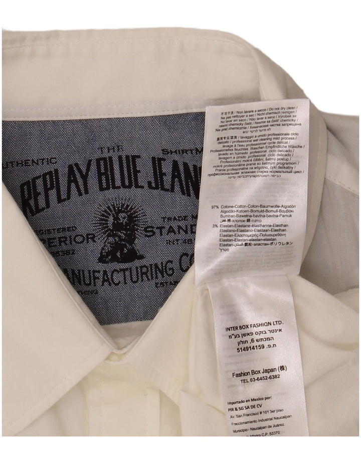 REPLAY Mens Shirt Medium White Cotton