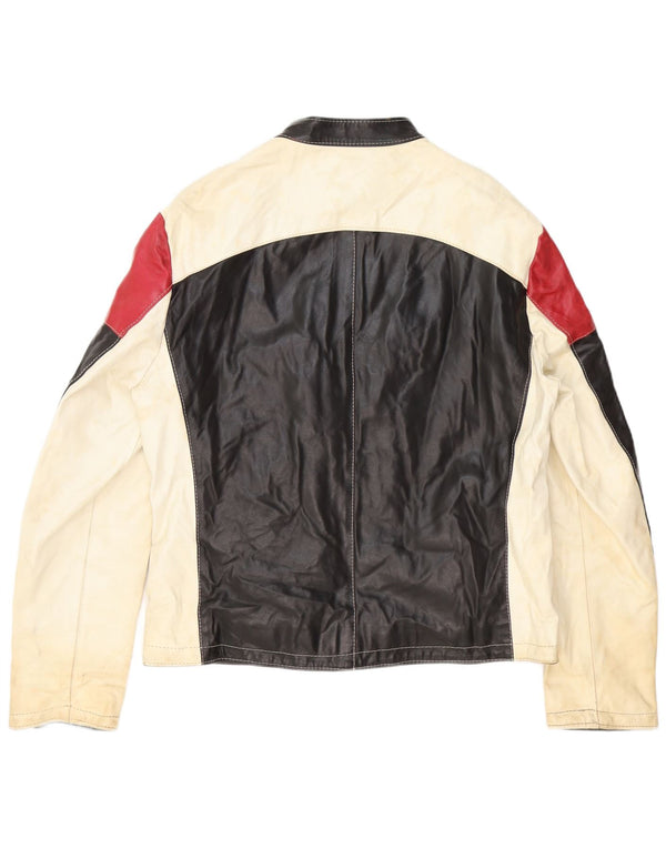 Vintage Mens Leather Racer Jacket UK 42 XL Black Colourblock