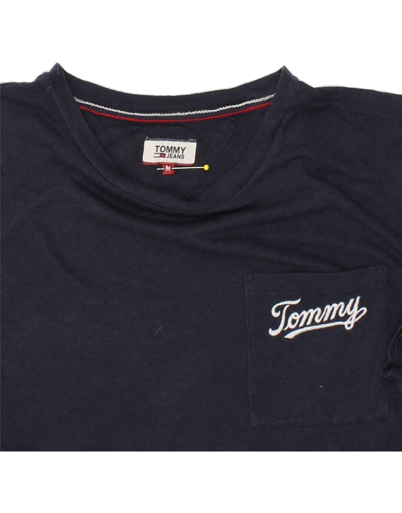 TOMMY HILFIGER Womens Graphic T-Shirt Top UK 14 Medium Navy Blue Cotton | Vintage Tommy Hilfiger | Thrift | Second-Hand Tommy Hilfiger | Used Clothing | Messina Hembry 