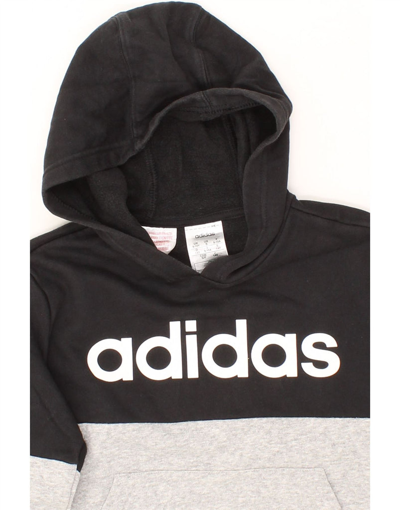 ADIDAS Boys Graphic Hoodie Jumper 9-10 Years Grey Colourblock Vintage Adidas and Second-Hand Adidas from Messina Hembry 