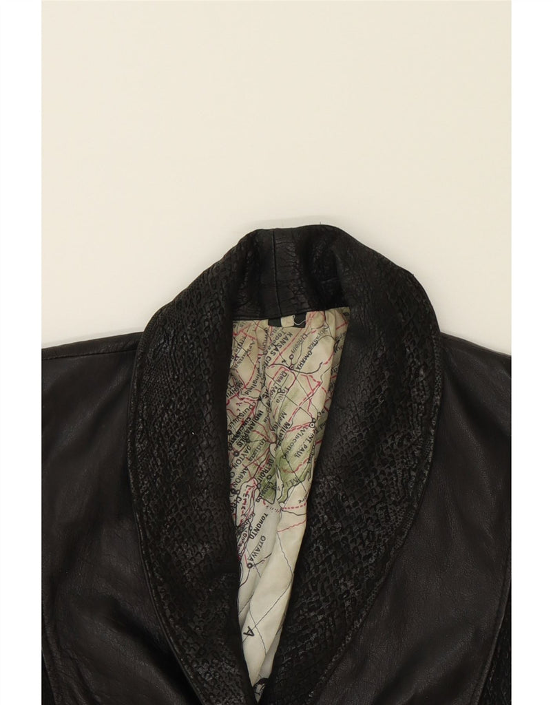 VINTAGE Womens Leather Coat UK 16 Large Black Animal Print Vintage Vintage and Second-Hand Vintage from Messina Hembry 