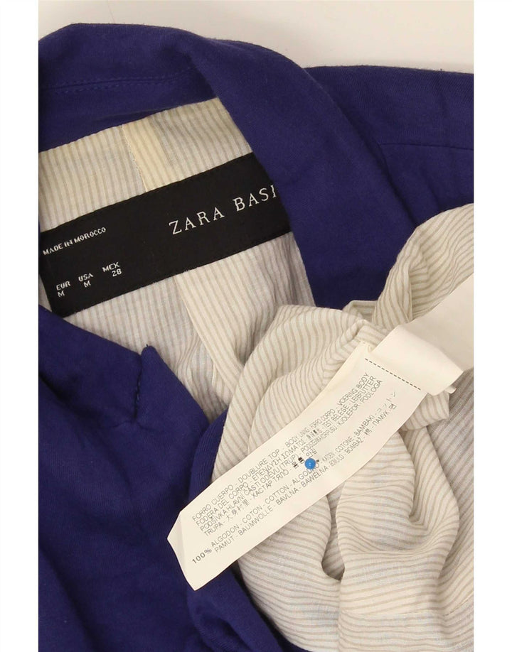 Zara Womens 1 Button Blazer Jacket UK 12 Medium Blue Cotton