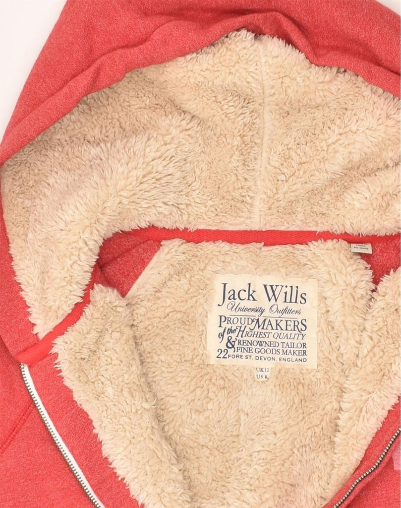 JACK WILLS Womens Graphic Graphic Zip Hoodie Sweater UK 12 Medium  Red | Vintage Jack Wills | Thrift | Second-Hand Jack Wills | Used Clothing | Messina Hembry 