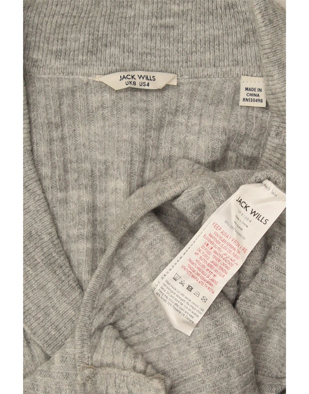 Jack Wills Womens Long Sleeve Bodysuit UK 8 Small Grey Acrylic