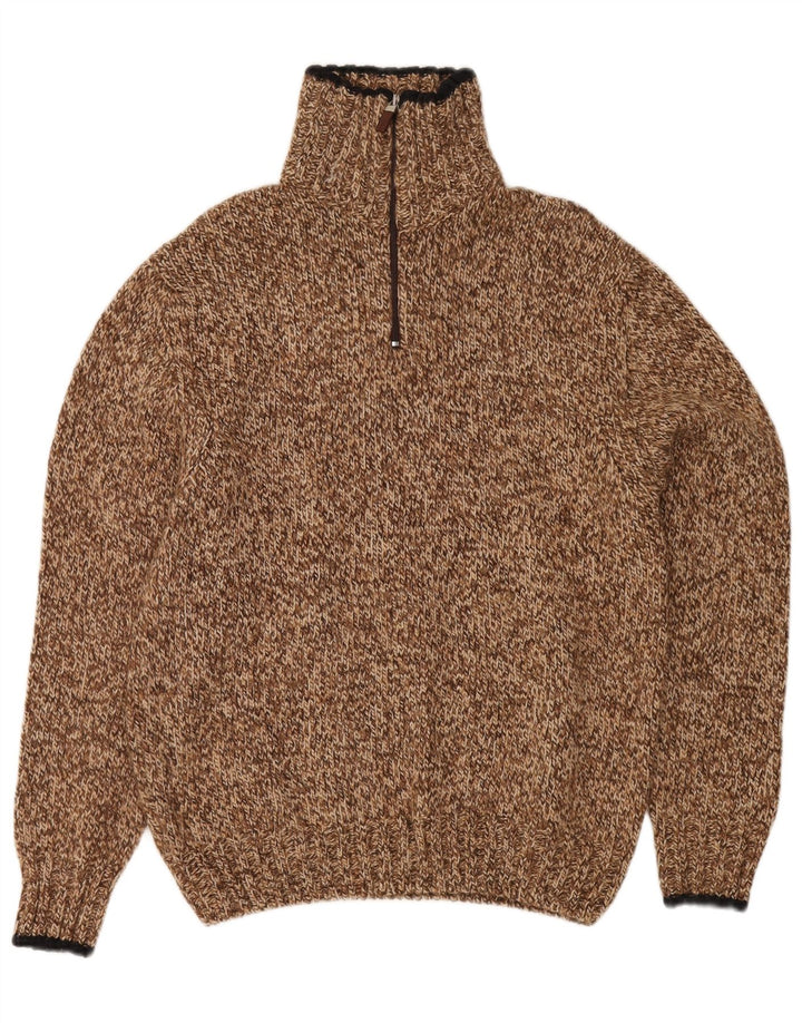 Zanolini Mens Zip Neck Jumper Sweater Medium Brown Flecked Wool