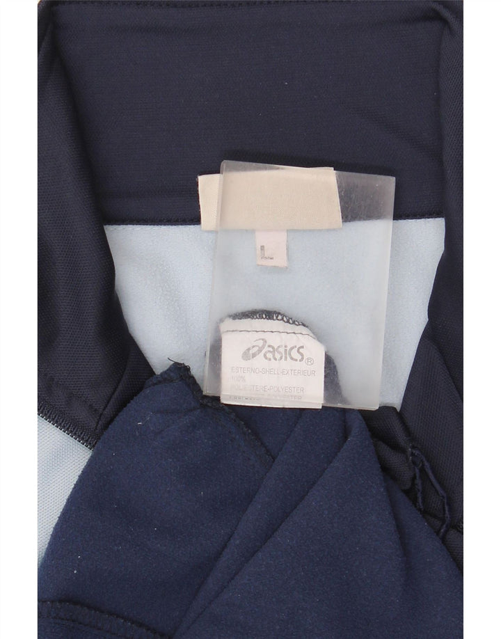 Asics Mens Tracksuit Top Jacket Large Navy Blue Colourblock Polyester
