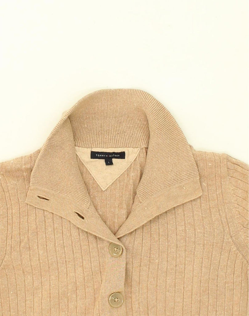 TOMMY HILFIGER Womens Cardigan Sweater UK 14 Large Beige Cotton | Vintage Tommy Hilfiger | Thrift | Second-Hand Tommy Hilfiger | Used Clothing | Messina Hembry 