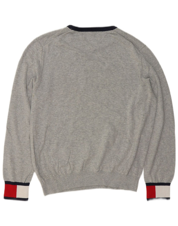 TOMMY HILFIGER Mens Crew Neck Jumper Sweater Medium Grey Colourblock