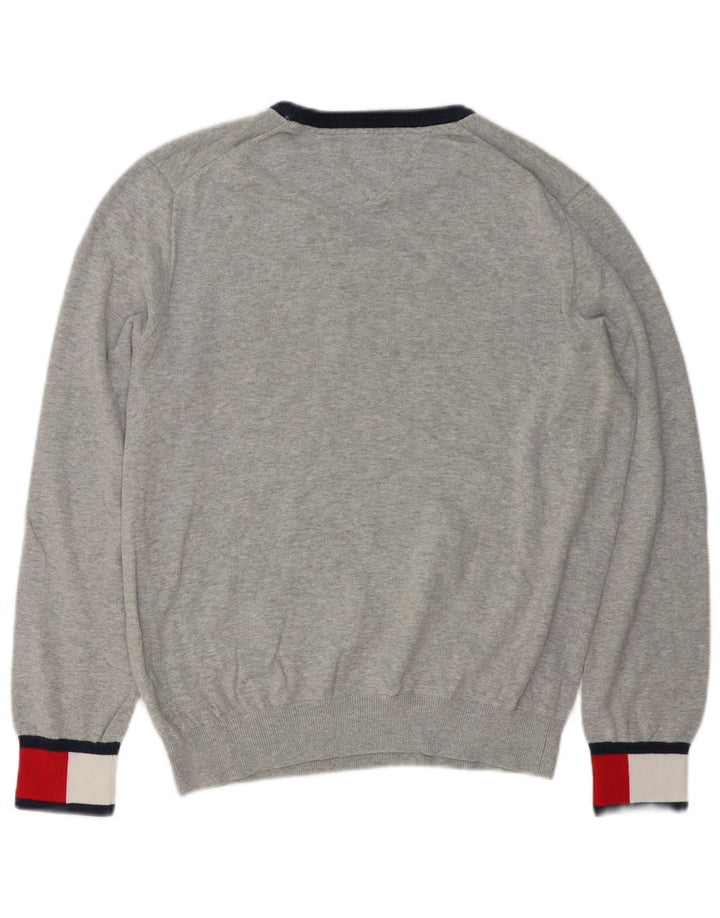 TOMMY HILFIGER Mens Crew Neck Jumper Sweater Medium Grey Colourblock