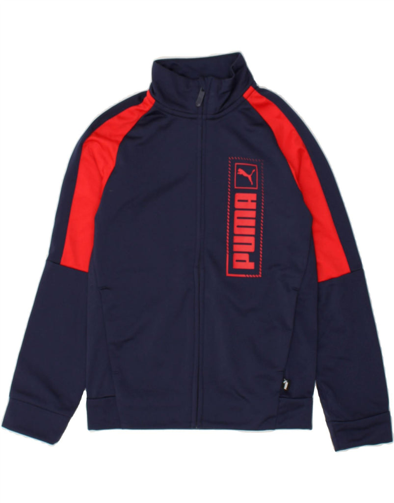 PUMA Boys Graphic Tracksuit Top Jacket 9-10 Years Navy Blue Colourblock | Vintage Puma | Thrift | Second-Hand Puma | Used Clothing | Messina Hembry 