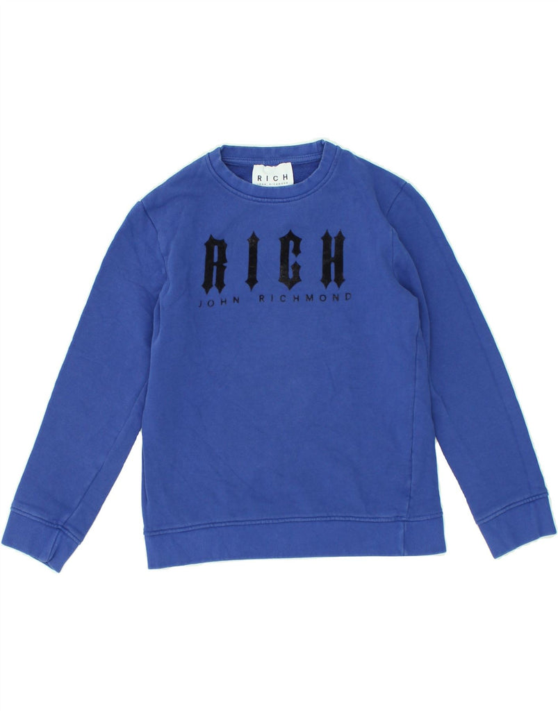 RICHMOND Boys Graphic Sweatshirt Jumper 9-10 Years Blue Cotton | Vintage Richmond | Thrift | Second-Hand Richmond | Used Clothing | Messina Hembry 