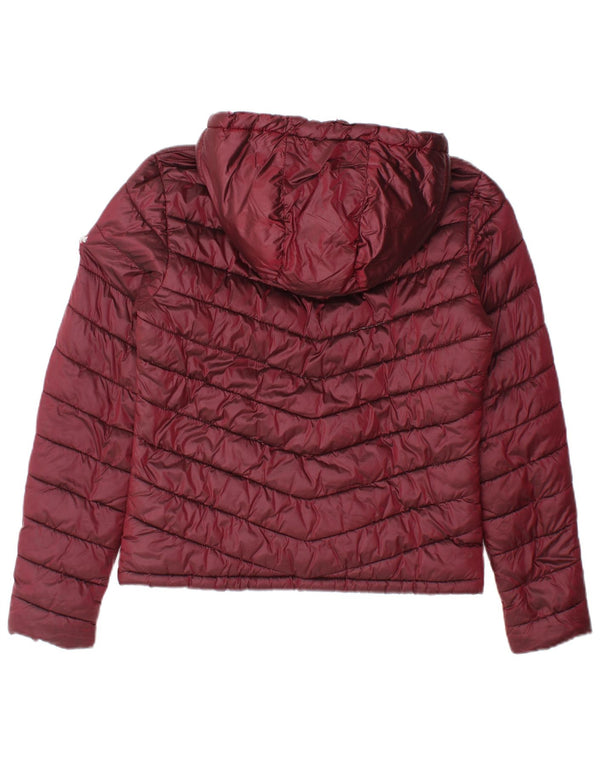 Superdry Womens Hooded Padded Jacket UK 14 Medium Burgundy Nylon