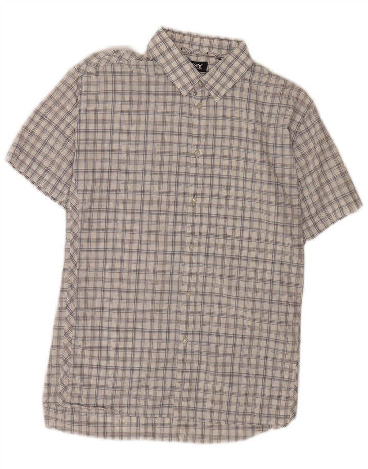 Dkny Mens Short Sleeve Shirt Large White Check Cotton