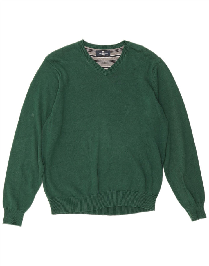 Marks & Spencer Mens Blue Harbour V-Neck Jumper Sweater Medium Green Cotton