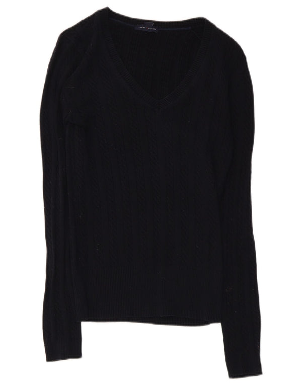 Tommy Hilfiger Womens V-Neck Jumper Sweater UK 6 XS Navy Blue Cotton