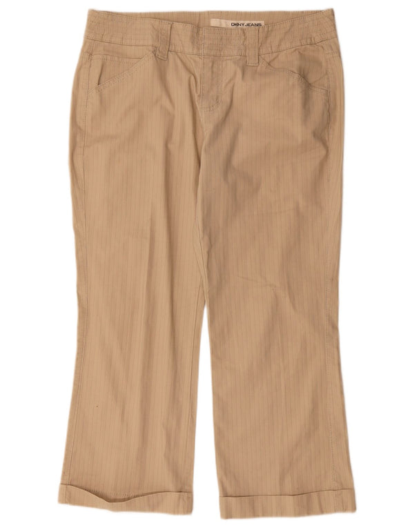 Dkny Womens Cropped Trousers US 10 Large W32 L25 Beige Pinstripe Cotton