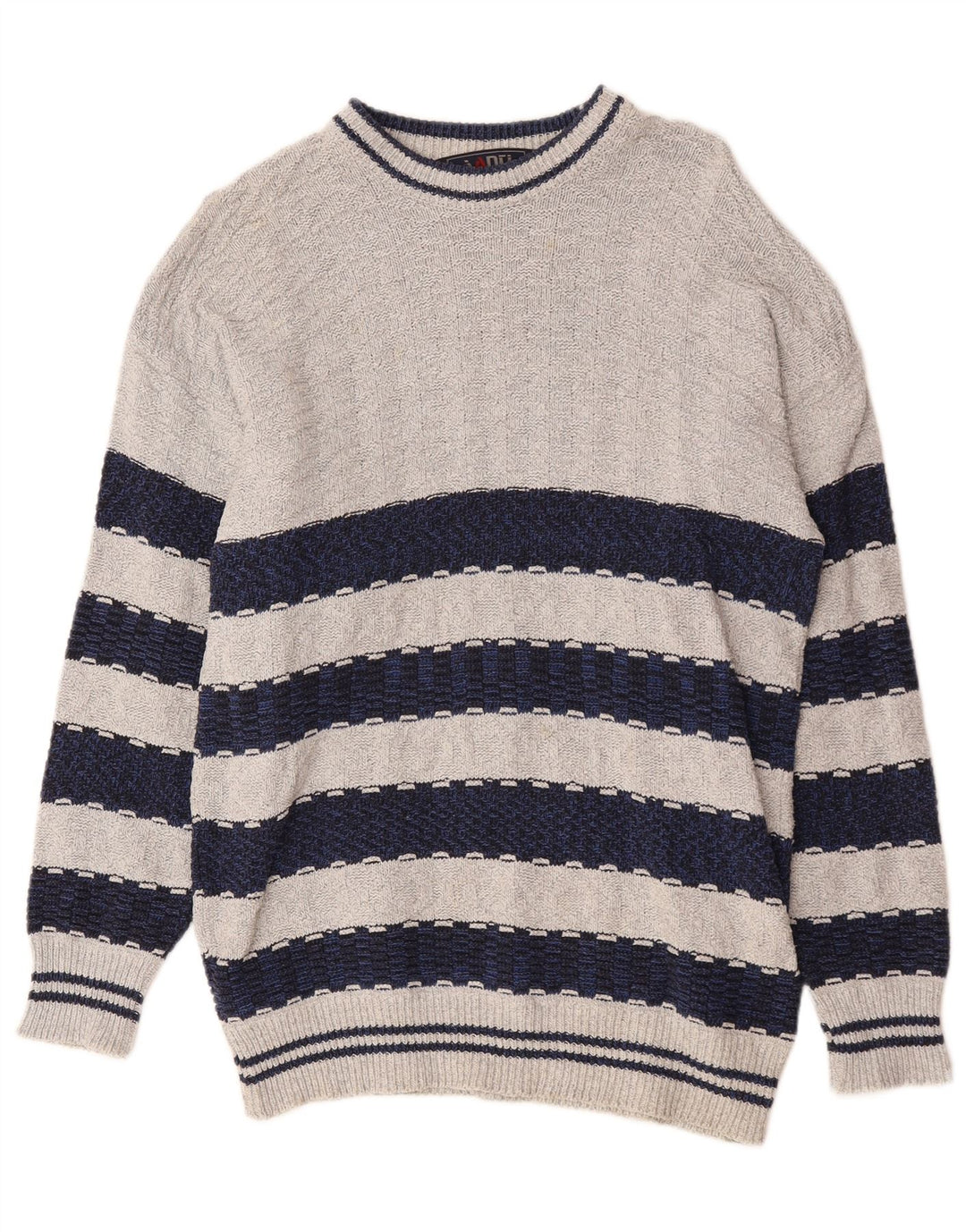 Vintage Mens Crew Neck Jumper Sweater Medium Grey Colourblock