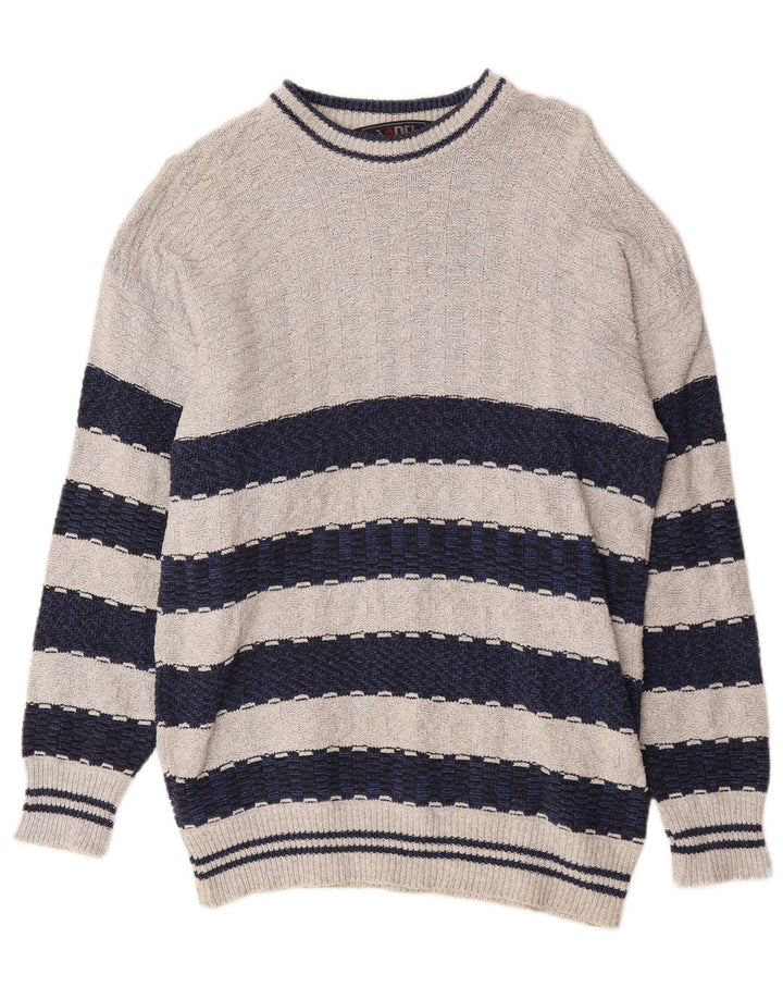 Vintage Mens Crew Neck Jumper Sweater Medium Grey Colourblock