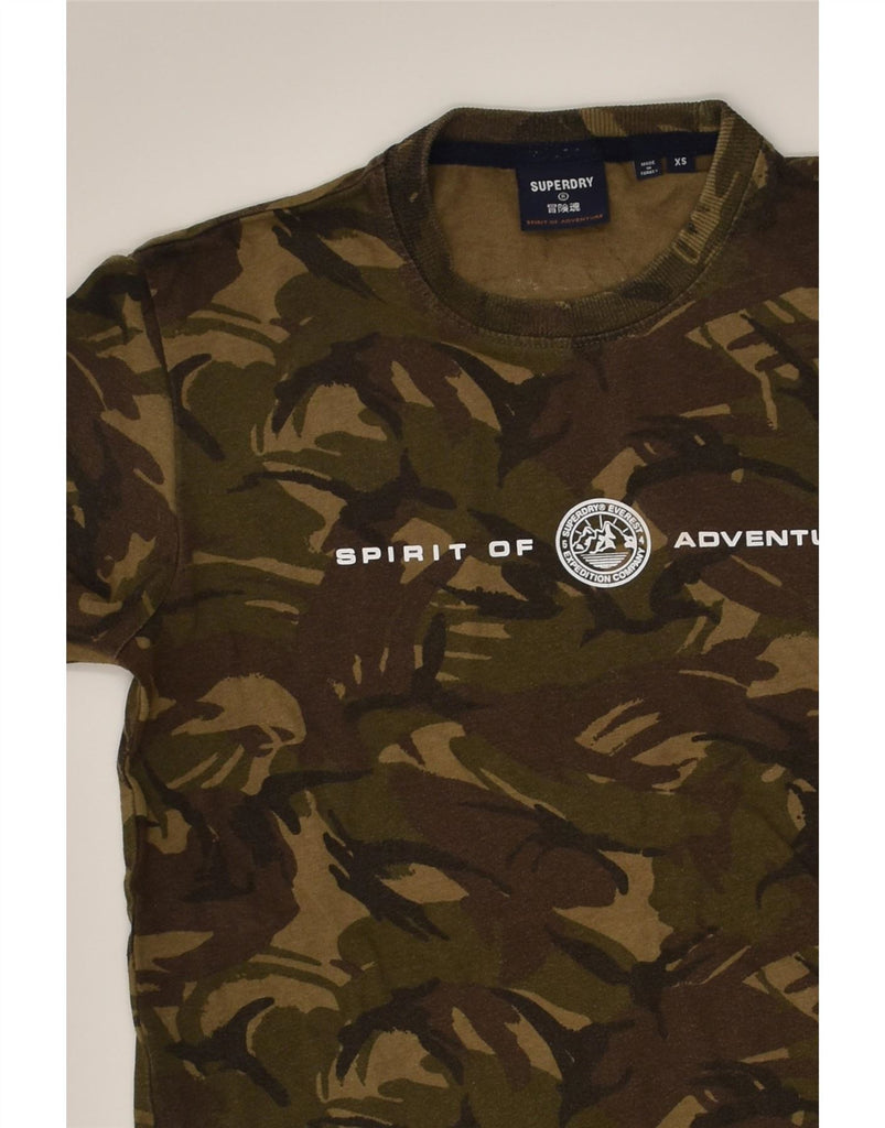 SUPERDRY Mens Graphic T-Shirt Top XS Khaki Camouflage Cotton Vintage Superdry and Second-Hand Superdry from Messina Hembry 