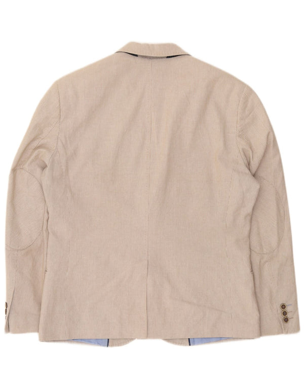 Marks & Spencer Mens 2 Button Blazer Jacket EU 50 Large Beige Pinstripe