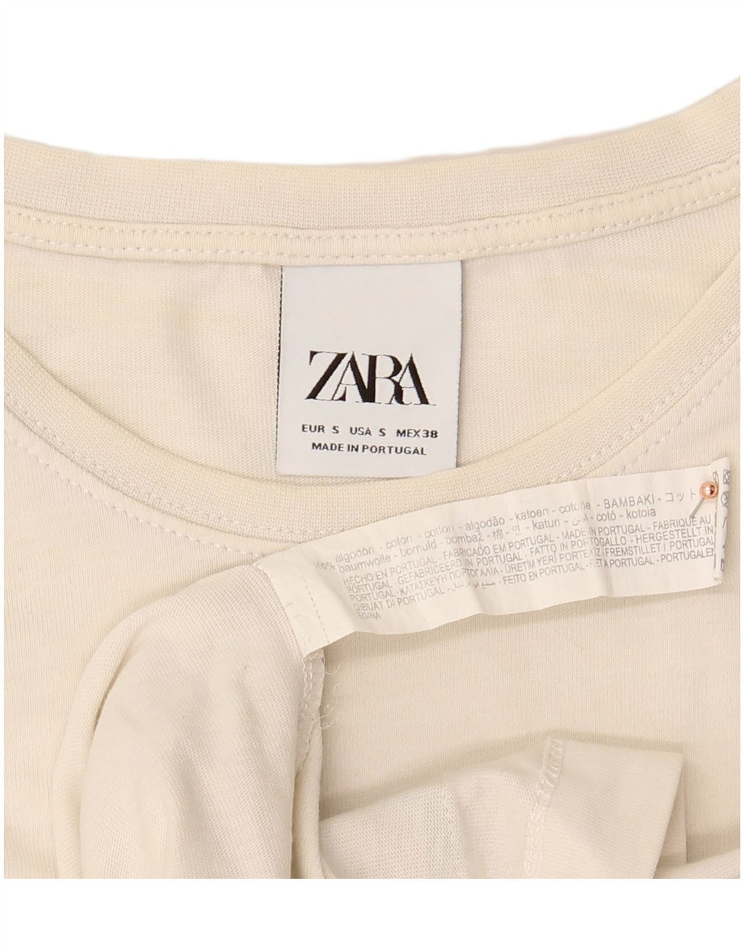 ZARA Mens Graphic Top Long Sleeve Small Off White Cotton