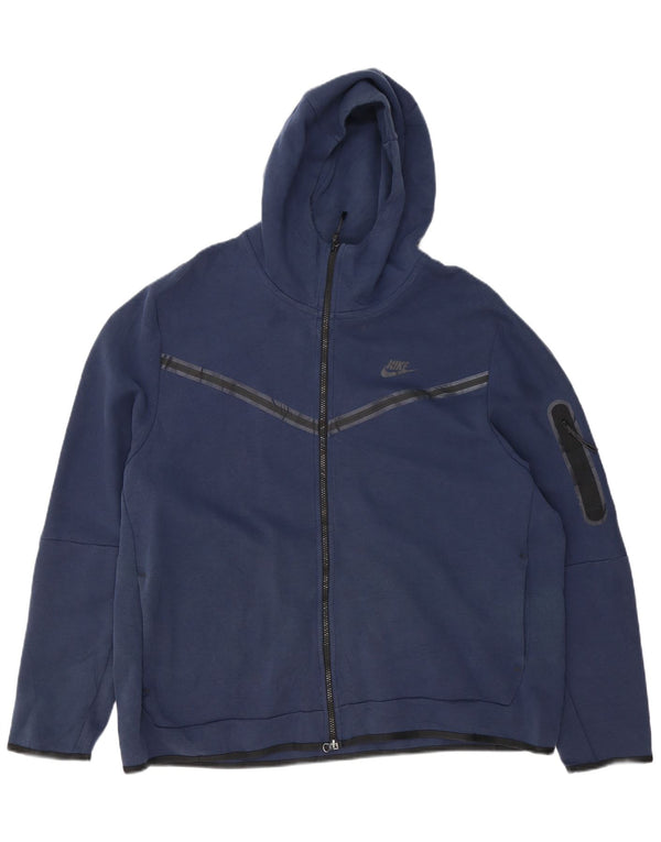 Nike Mens Zip Hoodie Sweater 2XL Navy Blue Striped Cotton