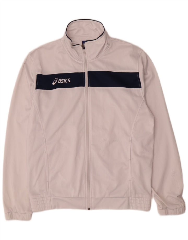 Asics Mens Tracksuit Top Jacket Medium White Colourblock Polyester