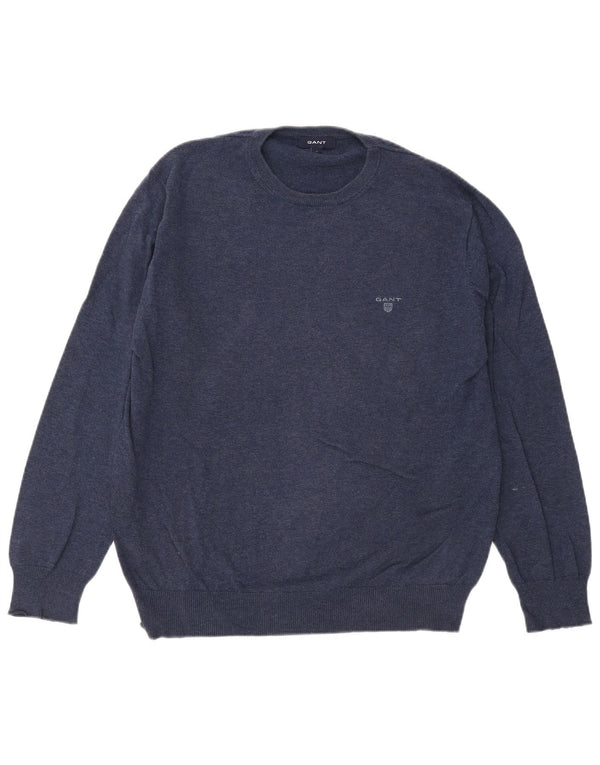 Gant Mens Crew Neck Jumper Sweater Large Navy Blue Cotton