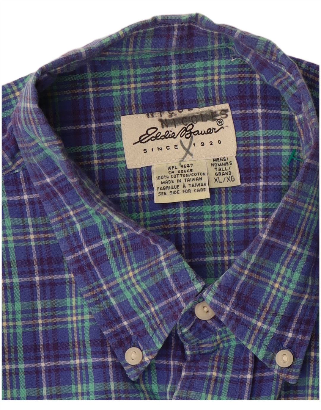 EDDIE BAUER Mens Short Sleeve Shirt XL Purple Check Cotton